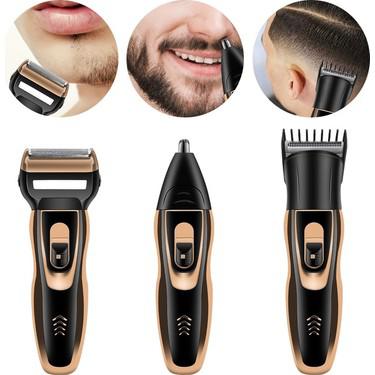 Üç Başlıklı Tıraş Makinesi Erkek Saç Sakal Bakım Seti