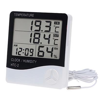 BUFFER® İç ve Dış Ortam Sıcaklığını Ölçebilen LCD Ekran Saat Göstergeli Alarmlı Nem Ölçer Termometre