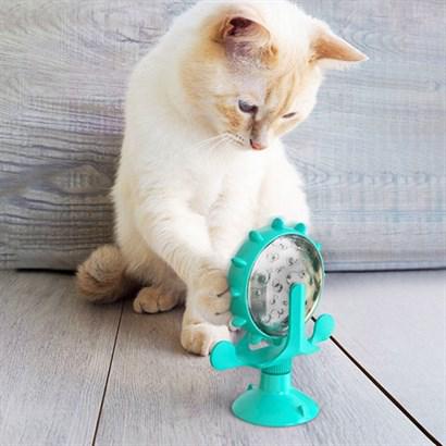 Buffer® Vantuzlu Zilli İnteraktif Dönebilen Mama Kaplı Renkli Eğlenceli Eğitici Kedi Oyuncağı