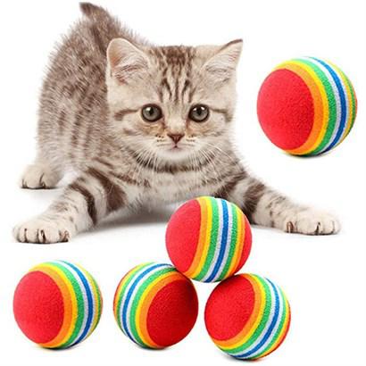 Buffer® 3lü Gökkuşağı Sünger Kedi Köpek Çiğneme Oyun Topu 4,2 cm