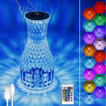 BUFFER® Sürahi Model USB Şarjlı Kumandalı 16 Farklı Işık Modlu Masa Üstü Kristal Akrilik Lamba Led