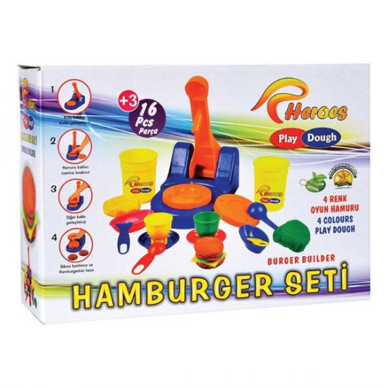 BUFFER® Eğitici Eğlenceli Hamburger Ustası 16 Parça Oyun Hamuru Seti