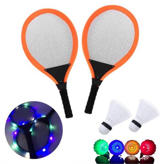 BUFFER® Işıklı Badminton Seti Hafif Portatif Taşınabilir Fileli Işıklı Raket Işıklı Topu Dahil