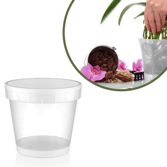 BUFFER® Plastik 2,3 Lt Kapasiteli Hava Delikli Alt Tabaklı Şeffaf Orkide Çiçek Saksısı