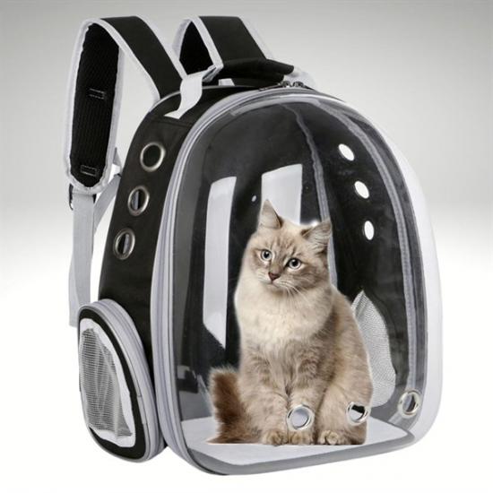 BUFFER® Şeffaf Astronot Kapsül Kedi Köpek Seyahat Yolculuk Fermuarlı Hava Alan Taşınabilir Sırt Çant